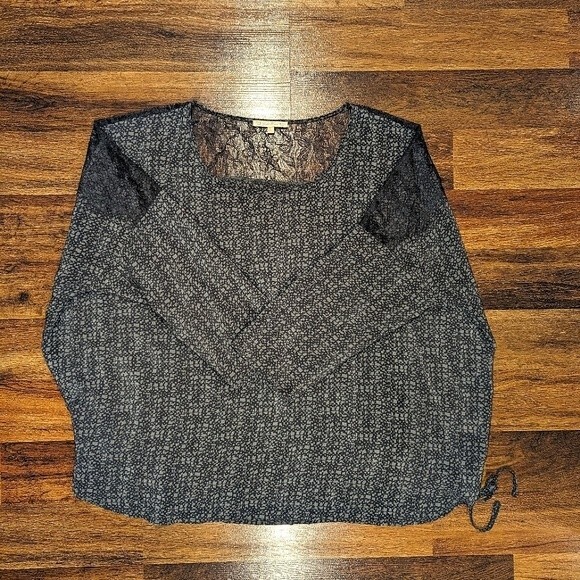 Gold Hawk Silk Gray Loose Fit Oversized Blouse Sleeve Top Lace Trim - Picture 10 of 10